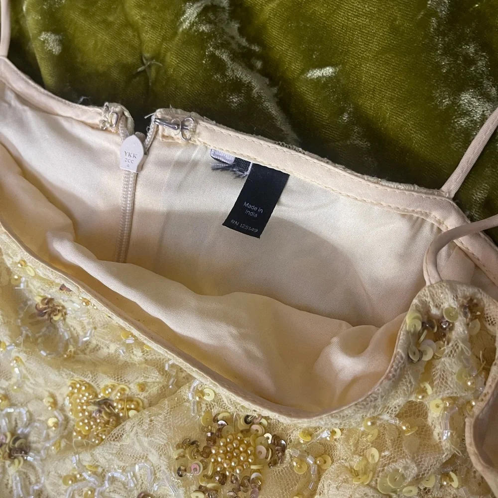 Topshop yellow sequin beaded embroidered sparkle strappy shift dress winx - Picture 12 of 14